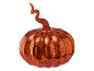 Abóbora decorativa de vidro laranja com caule encaracolado.