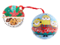 Enfeite de Natal dos Minions e etiqueta de biscoito com pepitas de chocolate.