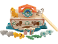 Arca de Noé de madeira com animais e figuras, brinquedo infantil.