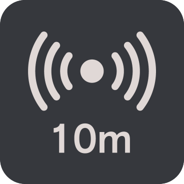 Emblema de alcance sem fios de 10 metros.