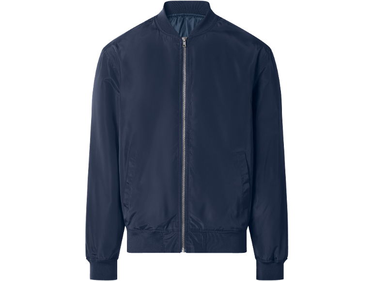Blusão bomber azul-marinho masculino com fecho.