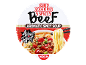 Noodles de copo com carne de vaca 5 especiarias, sopa picante aromática, estilo Asian Blast.