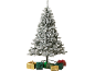 Árvore de Natal flocada com presentes por baixo