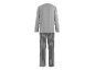 Pijama masculino com camisola cinzenta de manga comprida e calças às riscas.