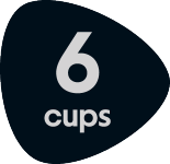 Emblema preto com texto branco '6 cups'.
