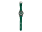 Relógio verde com bracelete de silicone e caixa de metal.