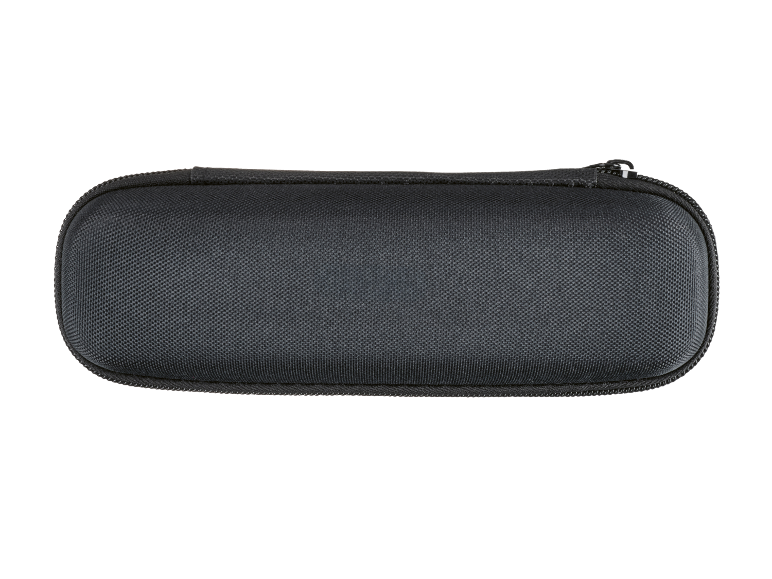 Estojo preto com fecho para óculos ou pequenos objetos.