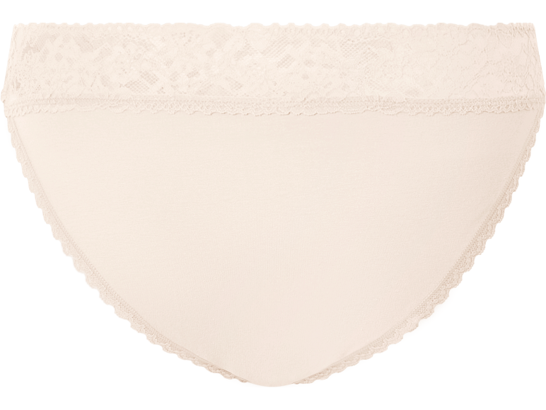 Cuecas femininas bege com detalhes em renda.