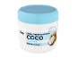 Creme corporal de coco para pele normal num frasco branco com tampa azul