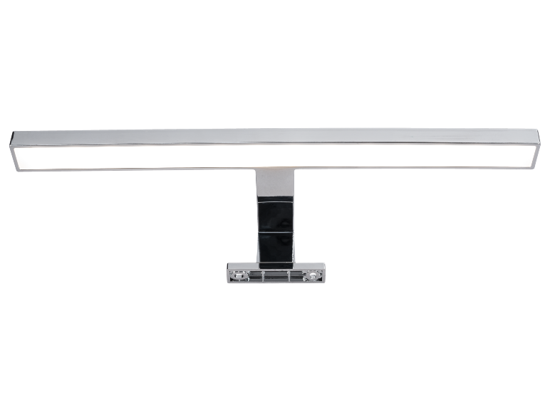 Luz de espelho LED cromada em forma de T, ideal para casas de banho.