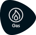 Ícone de gás e texto 'Gas'