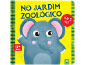Livro infantil 'No Jardim Zoológico' com ilustração de elefante, 5 abas, para 12+ meses.