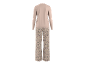 Pijama feminino com camisola de manga comprida rosa claro e calças com estampado floral