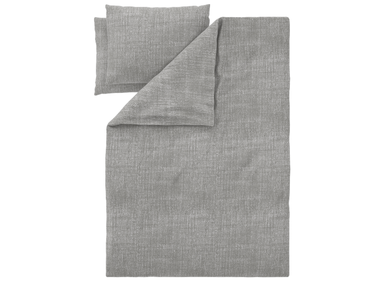 Conjunto de capa de edredão cinzento claro com tecido texturizado, incluindo capa de edredão e fronhas.