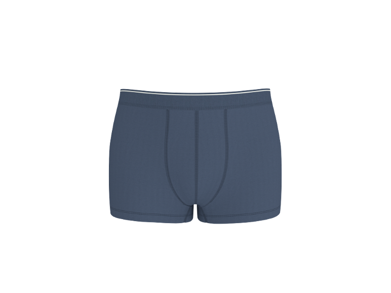 Boxers masculinos azuis com cós branco.