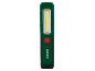 Lanterna de trabalho LED verde com botão de energia vermelho.
