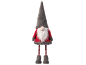 Gnomo de Natal com chapéu cinzento, barba branca, camisola vermelha e pernas às riscas.