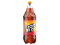Garrafa de refrigerante carbonatado com sabor a laranja e cola, com rótulo em tons de amarelo e vermelho.