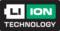 Logótipo Li-Ion TECHNOLOGY, indicando a tecnologia de bateria de iões de lítio.