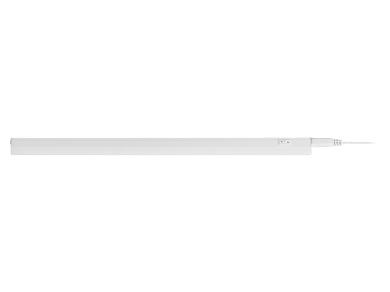 Luz LED branca para debaixo do armário com interruptor integrado e cabo de alimentação.