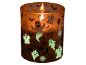 Vela de Halloween com fantasmas, morcegos e teias de aranha.