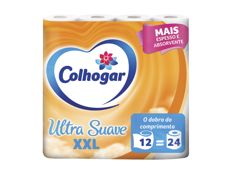 Embalagem de papel higiénico XXL, ultra suave e absorvente, 12 rolos equivalem a 24.