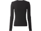 Camisola preta canelada de manga comprida para mulher, vista traseira.