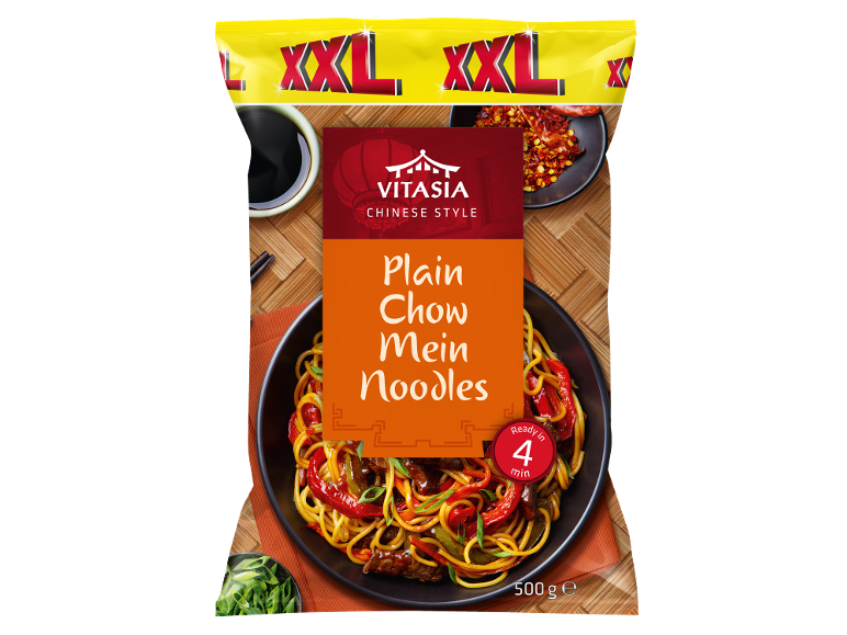Massa Chow Mein simples XXL, estilo chinês, pronta em 4 minutos, 500g.