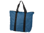 Mala tote azul com alças pretas e fecho éclair.
