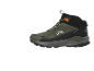 Bota de caminhada verde impermeável com detalhes laranja.