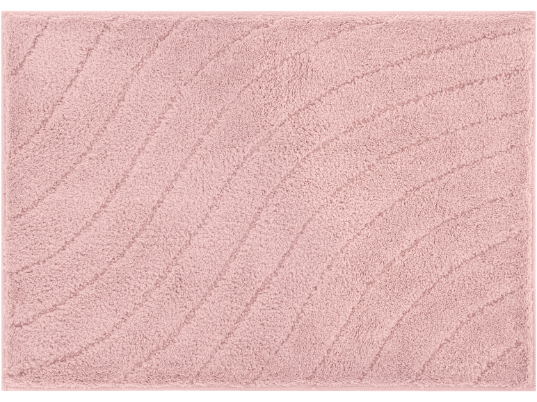 Tapete de banho rosa com padrão de riscas onduladas
