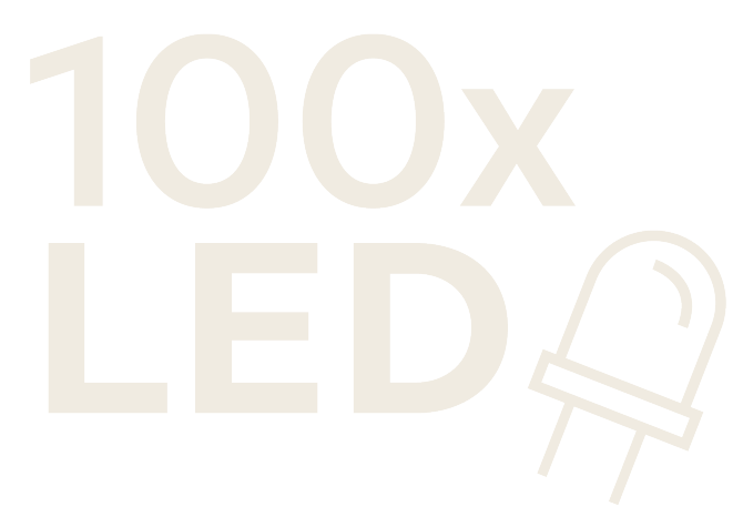 Selo 100x LED com ícone de lâmpada LED.