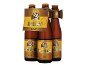 Pack de quatro cervejas lager com 6,6% de álcool, com rótulo de um monge.