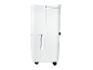 Desumidificador branco com rodas, vista lateral