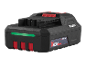 Bateria de 20 V 2.0 Ah com indicador de carga verde e detalhes vermelhos.
