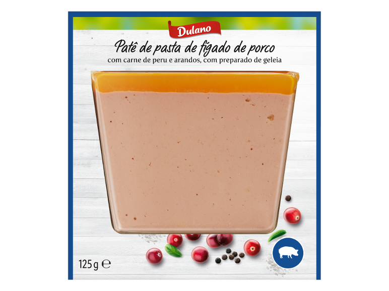 Patê de fígado de porco com carne de peru e arandos, com geleia, 125g.