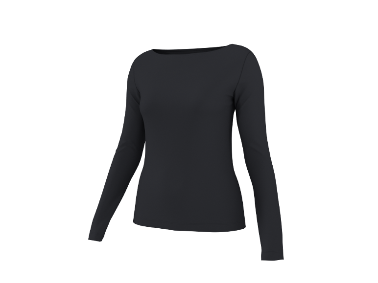 Camisola preta de manga comprida com decote barco.