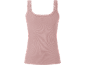 Camisola de alças rosa canelada com detalhes em renda.