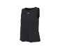 Top desportivo preto feminino com um pequeno logótipo rosa no peito.