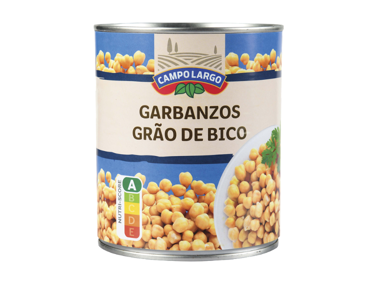 Lata de grão de bico Campo Largo Garbanzos com Nutri-Score A.