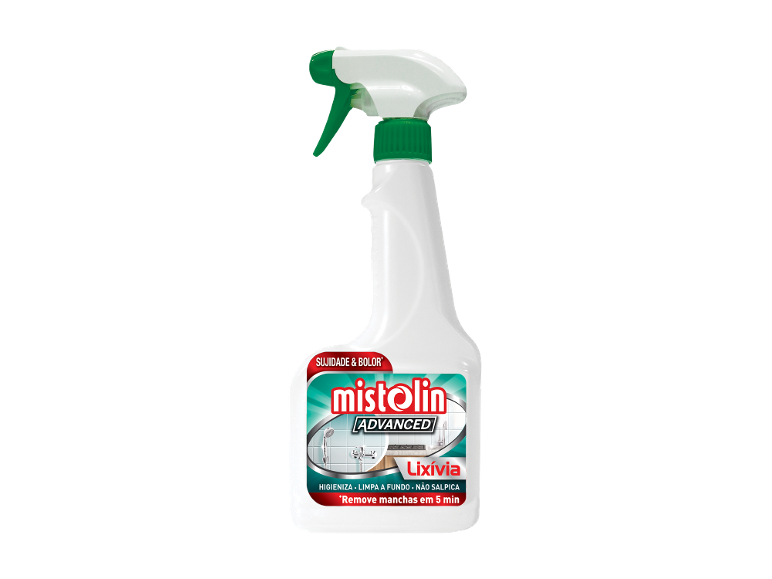Spray de limpeza com lixívia para remoção de sujidade e bolor.