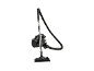 Aspirador de pó preto com recipiente de pó transparente e tubo telescópico de metal
