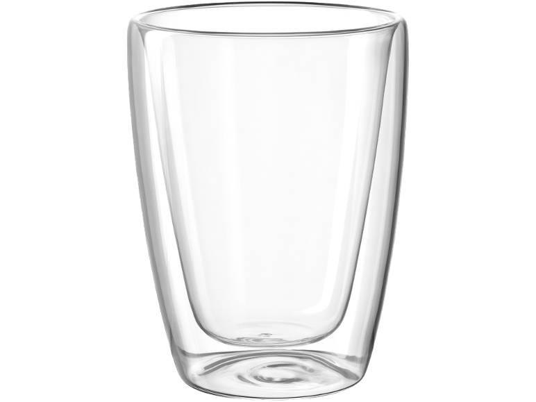 Copo de vidro transparente de parede dupla.