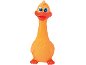 Pato de borracha laranja com bico vermelho e olhos azuis