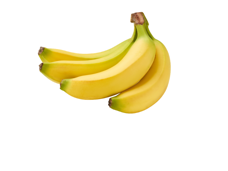 Um cacho de bananas amarelas e verdes sobre um fundo preto.