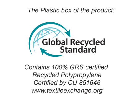 Global Recycled Standard: Contém 100% polipropileno reciclado certificado GRS, certificado por CU 851646.