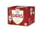Pack Sagres Lagerbier 15 x 330ml com uma garrafa de cerveja.