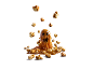 Pipocas caramelizadas e um fantasma de caramelo em fundo branco.