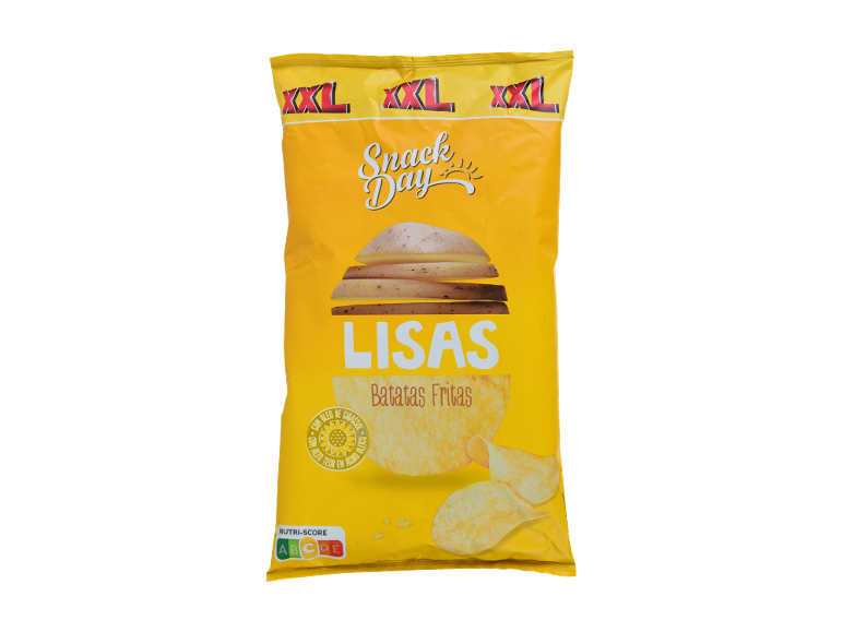 Batatas fritas lisas XXL Snack Day com óleo de girassol, Nutri-Score A-E.