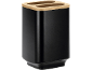 Suporte para escovas de dentes preto mate com tampa de bambu.